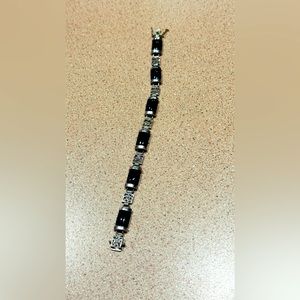 Vintage Sterling Silver Bracelet Onyx Bracelet Hallmarked 925 ExcellentCondition